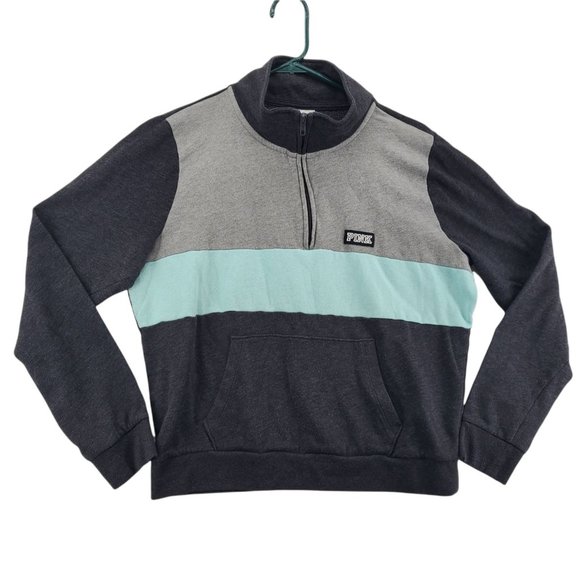PINK Top Women's Long Sleeve High Neck 1/4 Zipper Pullover Sweatshirt Gray Med. - Picture 1 of 12